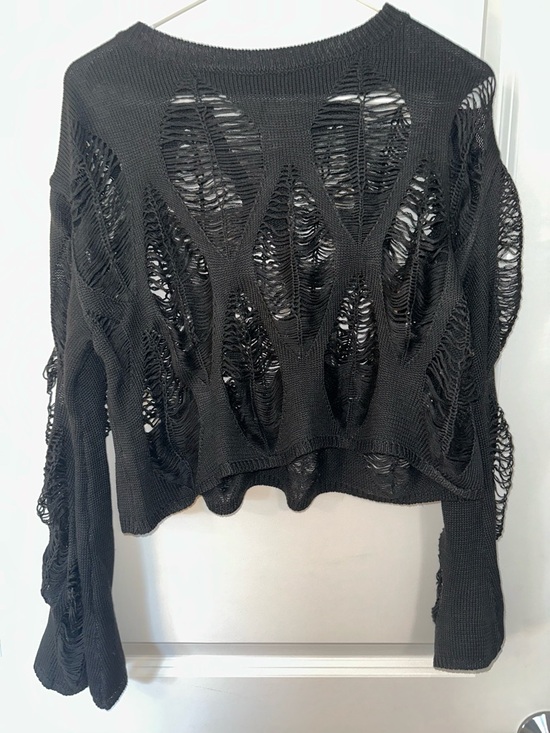 Sweaters - Black Distressed Knit Women's Sweater